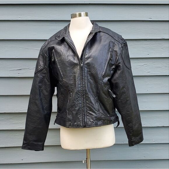 Vintage 90s y2k Barney's Leather Black Armored Moto Motorcycle Racing Jacket XL - Picture 1 of 8